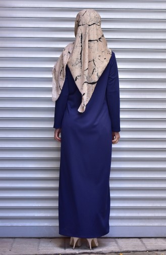 Crew Neck Abaya with Pockets 0115-02 Navy Blue 0115-02