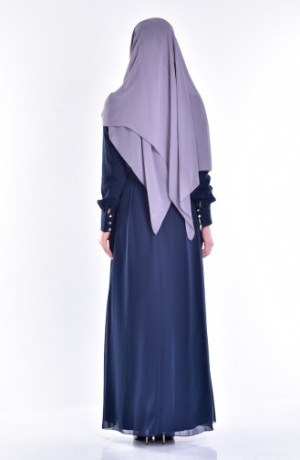 Navy Blue Hijab Evening Dress 52640-01