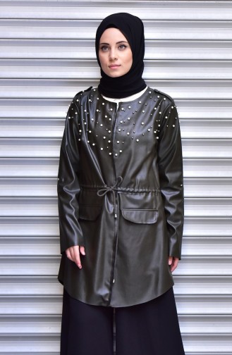 Leather Jacket with Pearls 4539-07 Green 4539-07
