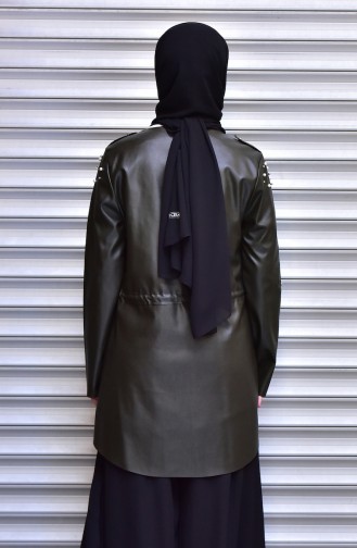 Leder Jacke mit Perlen 4539-07 Grün 4539-07