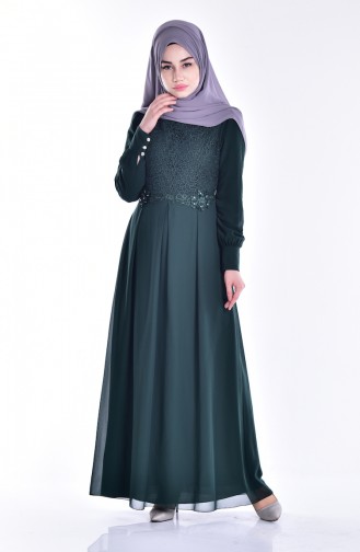 فستان سهرة مُزين بتفاصيل 52640-04 لون اخضر 52640-04