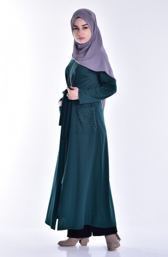 Abaya Perlées avec Poches 4148-01 Vert emeraude 4148-01