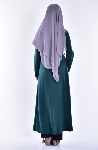 Abaya Perlées avec Poches 4148-01 Vert emeraude 4148-01