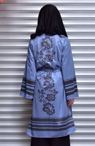 Kimono İmprimé a Ceinture 0052-04 İndigo 0052-04