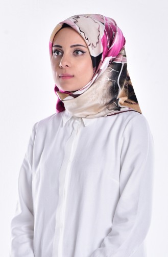 Desenli Eşarp 50368-21 Koyu Kahverengi