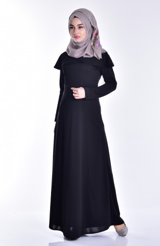 İnci Detaylı Elbise 4432-01 Siyah
