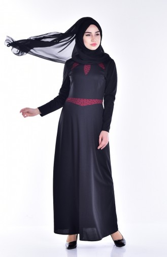 Kleid mit Perlen 8000-06 Schwarz 8000-06