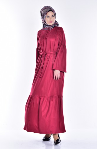 Claret Red Hijab Dress 7554-02