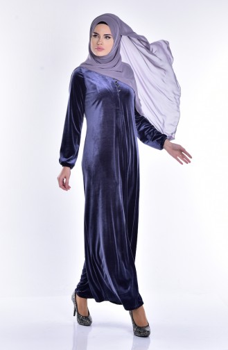 Buttoned Velvet Dress 1516-04 Grey 1516-04
