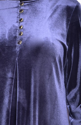Düğmeli Kadife Elbise 1516-04 Gri