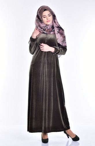 Buttoned Velvet Dress 1516-05 Khaki 1516-05