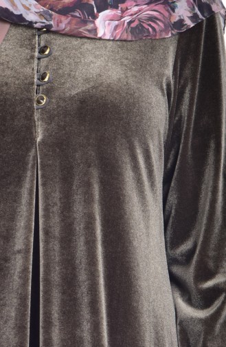 Buttoned Velvet Dress 1516-05 Khaki 1516-05