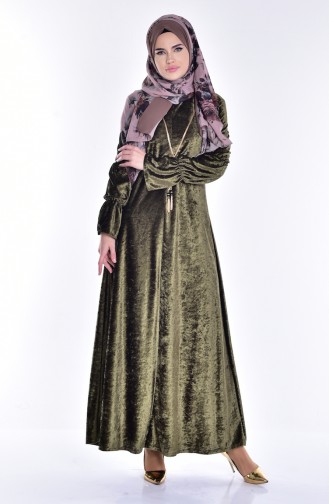 Khaki Hijab Dress 7562-03