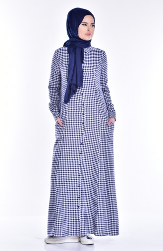 Navy Blue Hijab Dress 7142-04