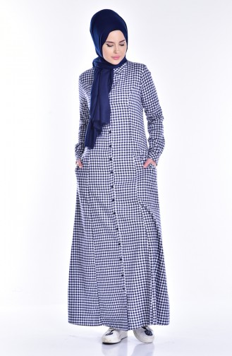 Navy Blue Hijab Dress 7142-04