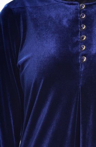 Buttoned Velvet Dress 1516-07 Navy Blue 1516-07