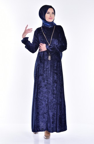 Navy Blue Hijab Dress 7562-02