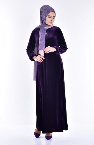 Buttoned Velvet Dress 1516-02 Purple 1516-02