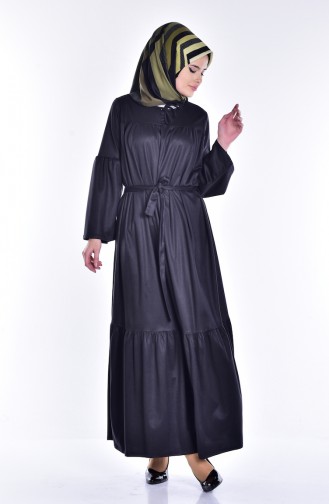 Wildleder Kleid mit Gürtel 7554-01 Schwarz 7554-01