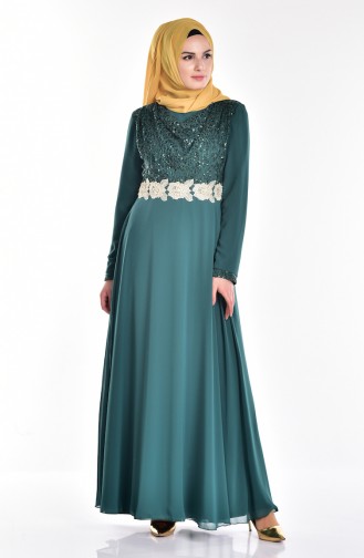 Degaje Yaka Abiye Elbise 3232-04 Yeşil 3232-04