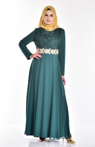 Degaje Yaka Abiye Elbise 3232-04 Yeşil 3232-04