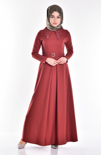 Brick Red Hijab Dress 0591-04