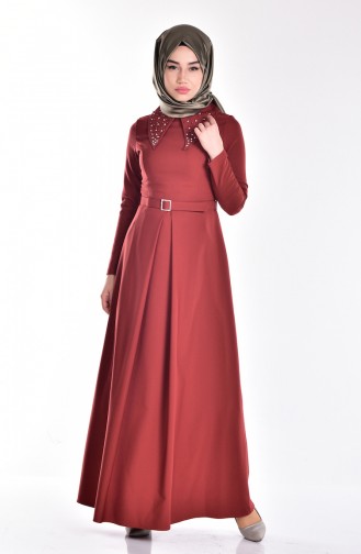 Brick Red Hijab Dress 0591-04