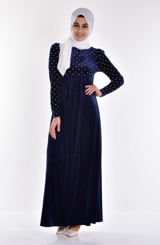 Navy Blue Hijab Dress 1527-03