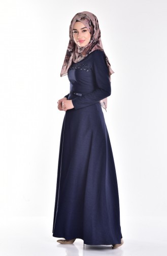Navy Blue Hijab Dress 0578-04