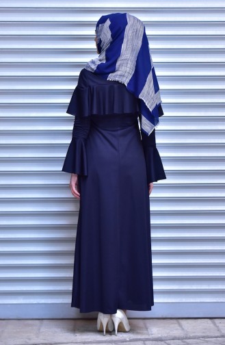 Navy Blue Hijab Dress 8088-09