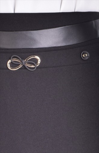 Bleistiftrock mit Leder Detail 1354-05 Schwarz 1354-05