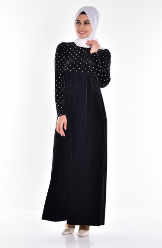 Taş Detaylı Kadife Elbise 1527-01 Siyah