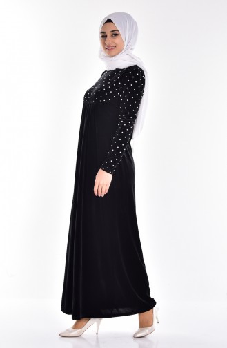 Taş Detaylı Kadife Elbise 1527-01 Siyah