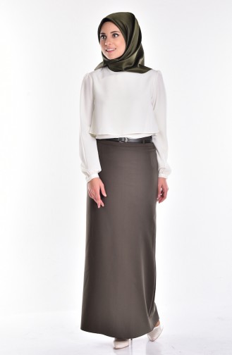 Belted Pencil Skirt 1580-05 Khaki Green 1580-05