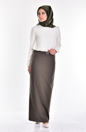 Belted Pencil Skirt 1580-05 Khaki Green 1580-05