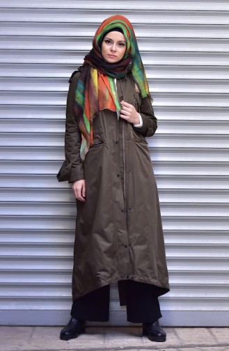 شوكران معطف واق من المطر بتصميم موصول بقبعة 35795-05 لون أخضر كاكي 35795-05