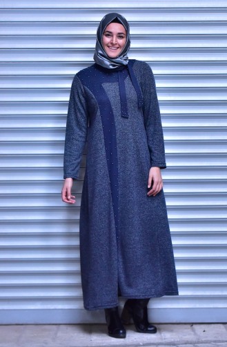 Navy Blue Hijab Dress 0988-02