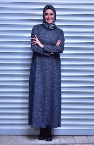 Navy Blue Hijab Dress 0989-02