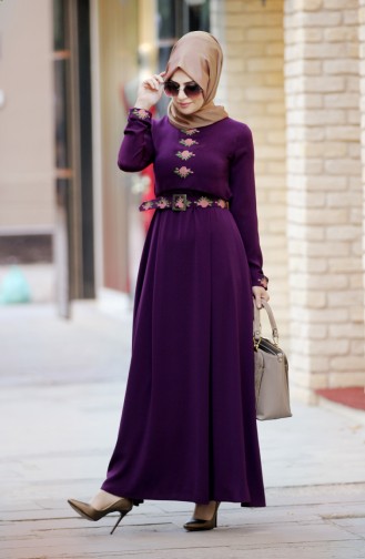 Merve Arslan Besticktes Kleid 0008-01 Lila 0008-01