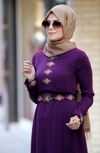 Merve Arslan Besticktes Kleid 0008-01 Lila 0008-01