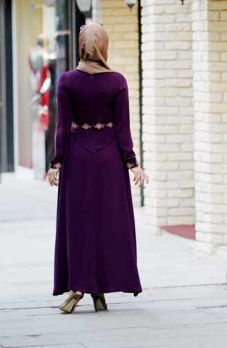 Merve Arslan Kanaviçe İşlemeli Elbise 0008-01 Mor