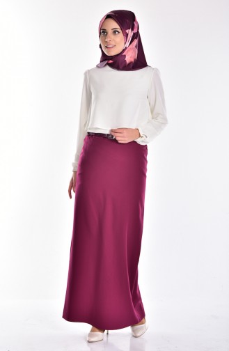 Belted Pencil Skirt 1580-06 Plum 1580-06