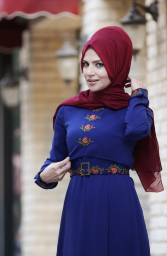 Merve Arslan Robe Bordée 0008-03 Bleu Roi 0008-03