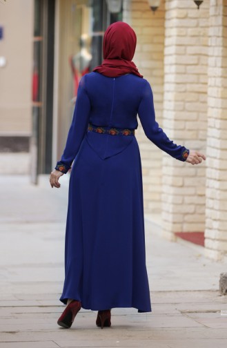 Merve Arslan Robe Bordée 0008-03 Bleu Roi 0008-03