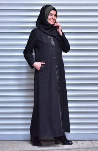 Übergröße Hijab Mantel mit Knöpfen 0987-01 Schwarz 0987-01