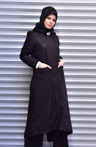 شوكران معطف واق من المطر بتصميم موصول بقبعة 35795-04 لون أسود 35795-04