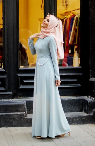 Sea Green Hijab Evening Dress 0005-01
