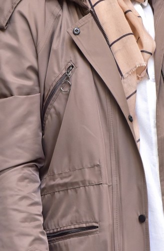 شوكران معطف واق من المطر بتصميم موصول بقبعة 35795-02 لون بني مائل للرمادي 35795-02