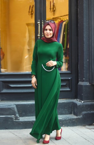 Emerald Green Hijab Evening Dress 0005-03