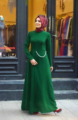 Emerald Green Hijab Evening Dress 0005-03